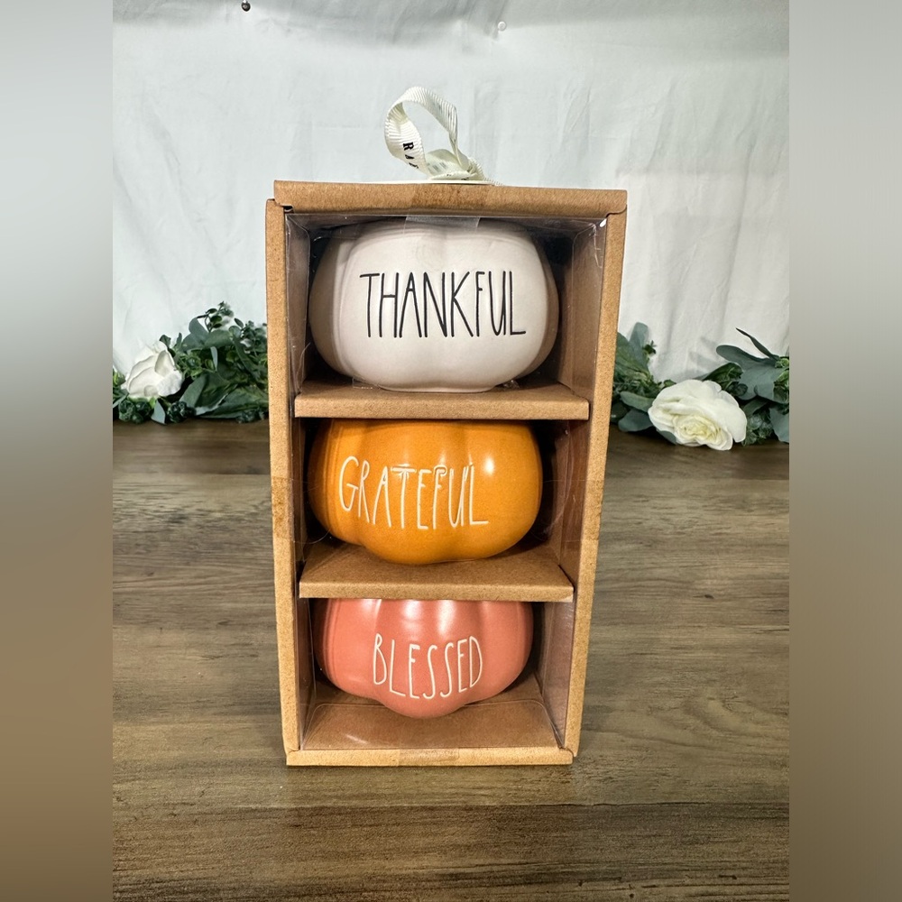 Rae Dunn Trio Pumpkin Ramekins - Thankful, Grateful, Blessed - Picture 2 of 4